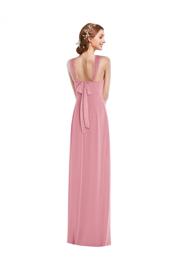 Peau Rose Trapèze Licou Mousseline Longue Robes demoiselle d'honneur Grossiste