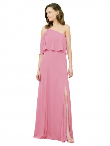 Peau Rose Trapèze Mousseline Longue Robes demoiselle d'honneur Grossiste