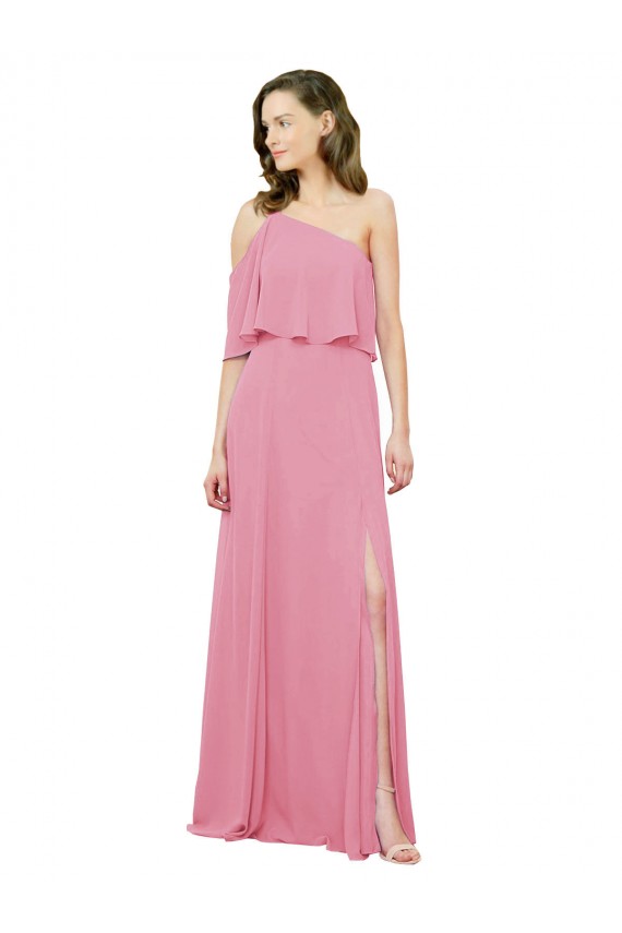 Peau Rose Trapèze Mousseline Longue Robes demoiselle d'honneur Grossiste