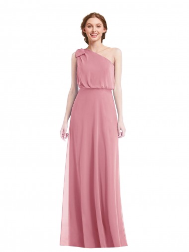 Peau Rose Trapèze Mousseline Longue Robes demoiselle d'honneur Grossiste