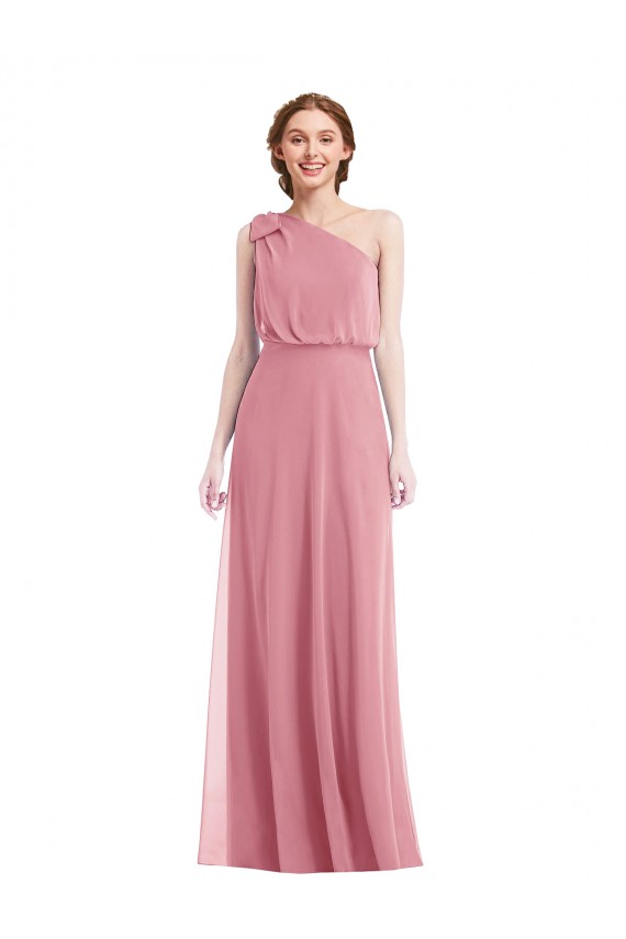 Peau Rose Trapèze Mousseline Longue Robes demoiselle d'honneur Grossiste
