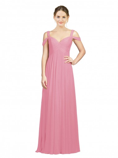 Peau Rose Trapèze Épaule Dénudée Mousseline Longue Robes demoiselle d'honneur Grossiste