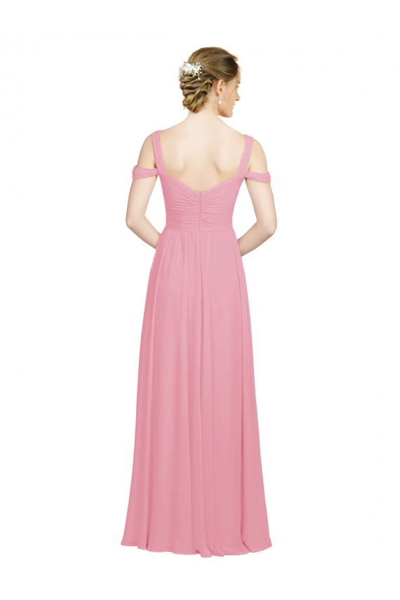 Peau Rose Trapèze Épaule Dénudée Mousseline Longue Robes demoiselle d'honneur Grossiste