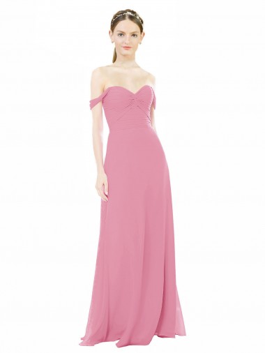 Peau Rose Trapèze Épaule Dénudée Mousseline Longue Robes demoiselle d'honneur Grossiste