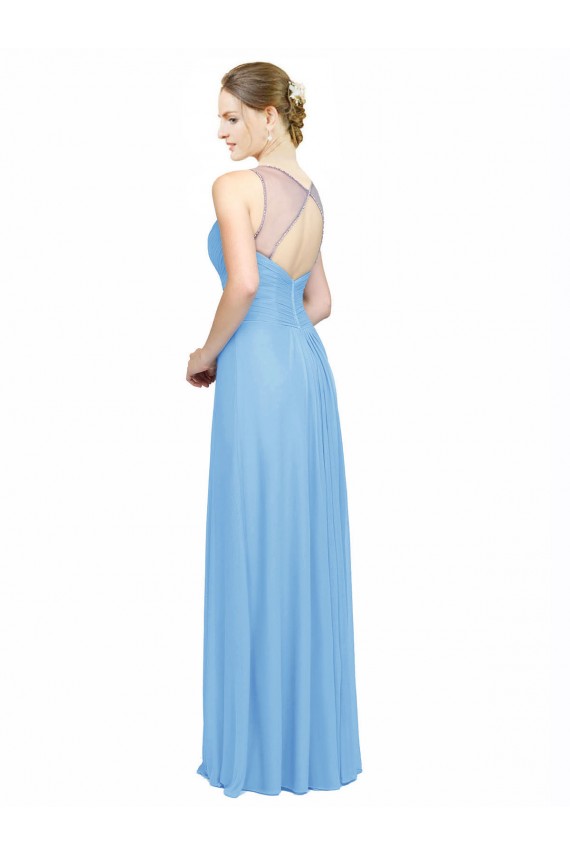 Periwinkle Trapèze Bretelles spaghetti Col V Mousseline Longue Robes demoiselle d'honneur Grossiste