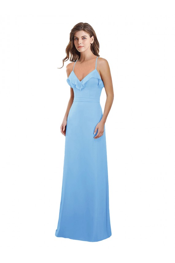 Periwinkle Trapèze Bretelles spaghetti Mousseline Longue Robes demoiselle d'honneur Grossiste
