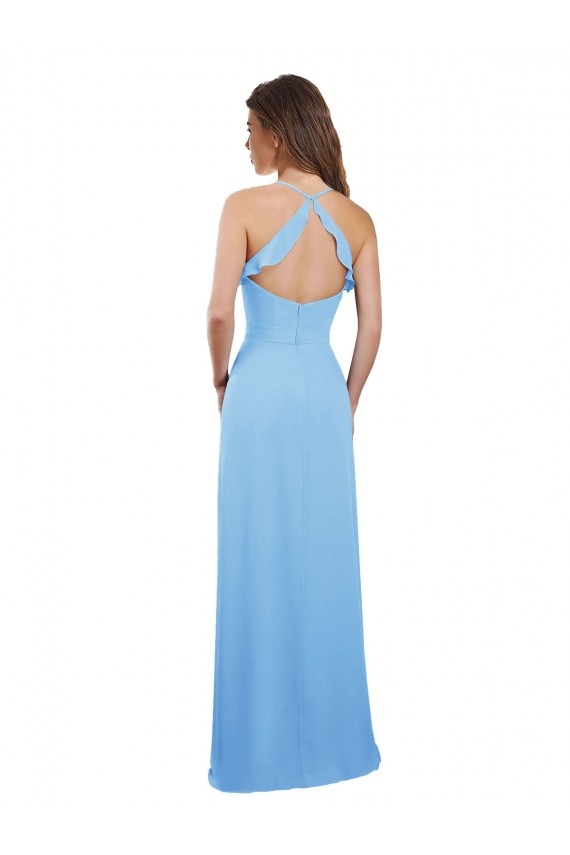 Periwinkle Trapèze Bretelles spaghetti Mousseline Longue Robes demoiselle d'honneur Grossiste