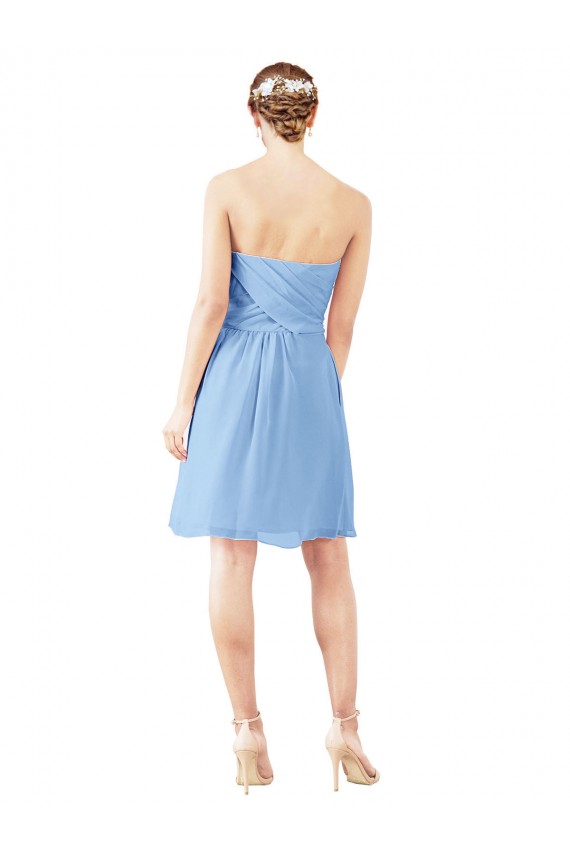 Periwinkle Trapèze Sans bretelle Mousseline Courte Robes demoiselle d'honneur / Robes de cocktail Grossiste