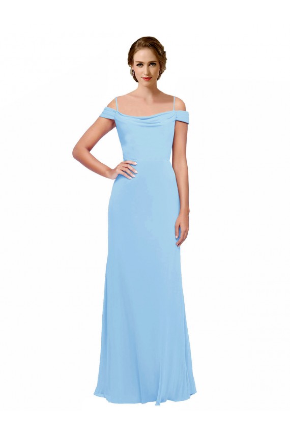 Periwinkle Trapèze Épaule Dénudée Bretelles spaghetti Mousseline Longue Robes demoiselle d'honneur Grossiste