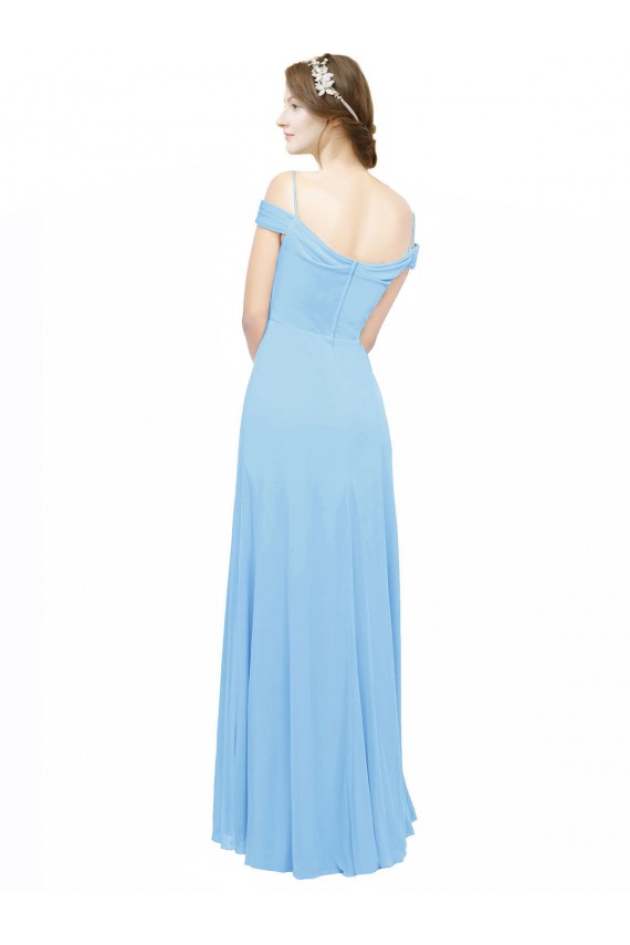 Periwinkle Trapèze Épaule Dénudée Bretelles spaghetti Mousseline Longue Robes demoiselle d'honneur Grossiste