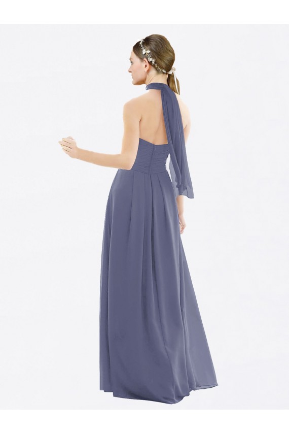 Pierre d'argent Trapèze Licou Mousseline Longue Robes demoiselle d'honneur Grossiste