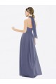 Pierre d'argent Trapèze Licou Mousseline Longue Robes demoiselle d'honneur Grossiste