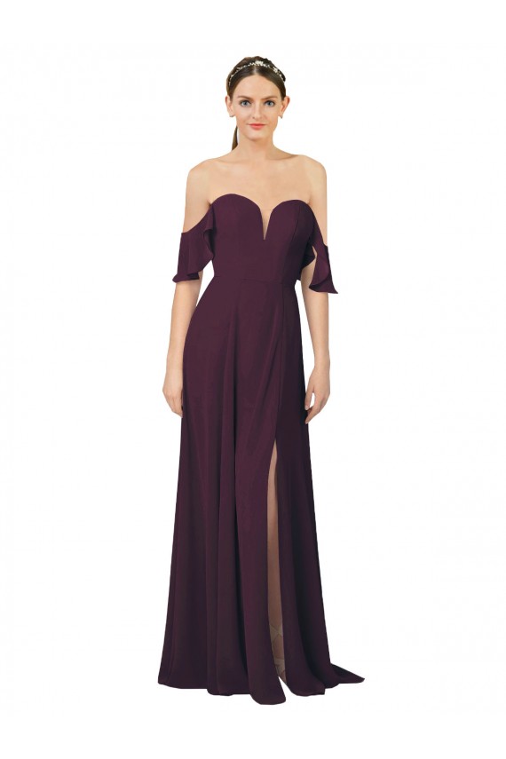 Pourpre Fourreau Mousseline Longue Robes demoiselle d'honneur Grossiste