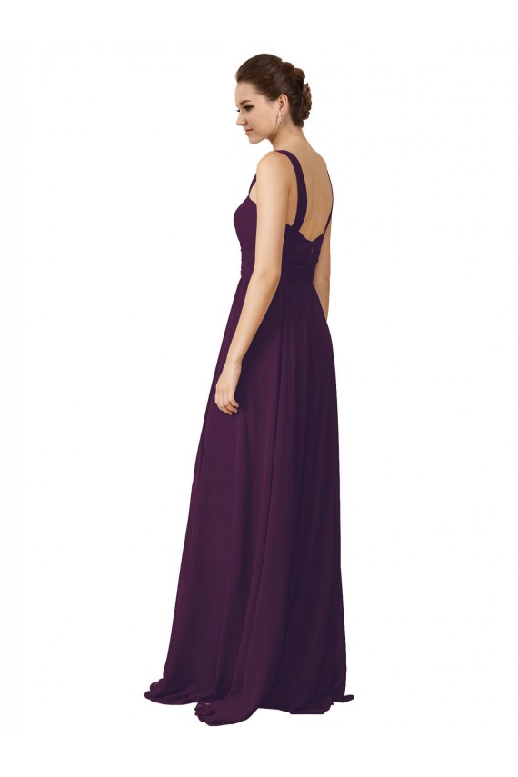 Pourpre Trapèze Bretelles spaghetti Balayage train Mousseline Longue Robes demoiselle d'honneur Grossiste