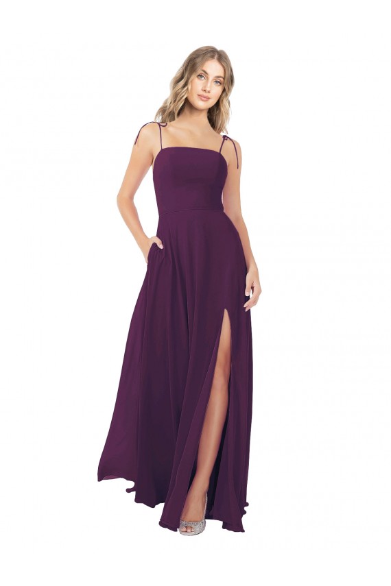 Pourpre Trapèze Bretelles spaghetti Sans bretelle Mousseline Longue Robes demoiselle d'honneur Grossiste