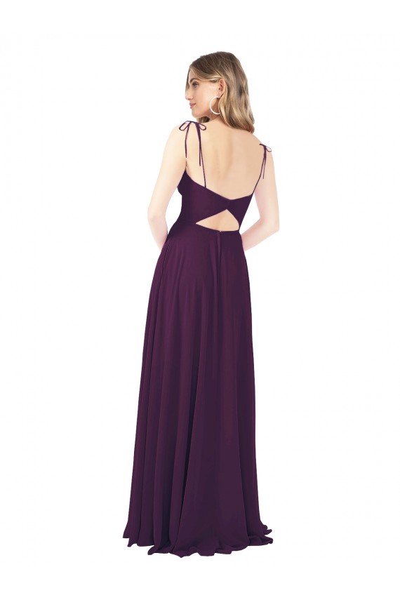 Pourpre Trapèze Bretelles spaghetti Sans bretelle Mousseline Longue Robes demoiselle d'honneur Grossiste