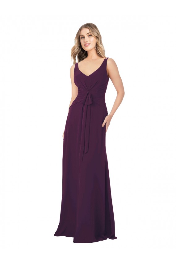 Pourpre Trapèze Col V Mousseline Longue Robes demoiselle d'honneur Grossiste