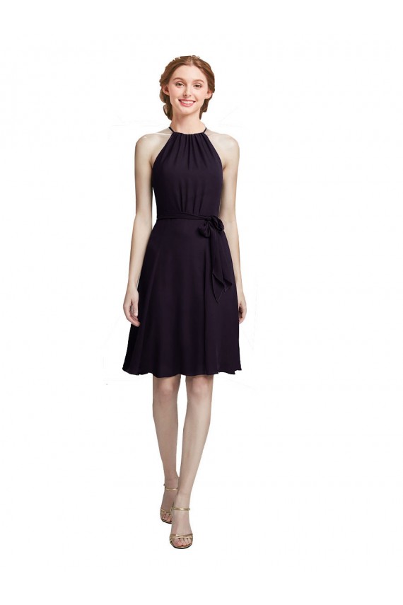 Pourpre Trapèze Licou Col Haut Mousseline Courte Robes demoiselle d'honneur / Robes de cocktail Grossiste