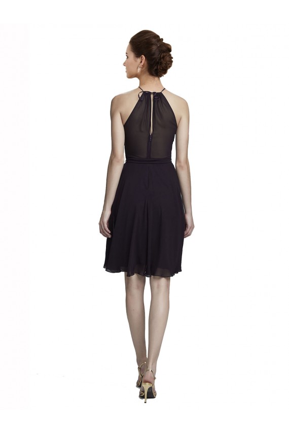 Pourpre Trapèze Licou Col Haut Mousseline Courte Robes demoiselle d'honneur / Robes de cocktail Grossiste