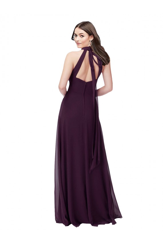 Pourpre Trapèze Licou Col Haut Mousseline Longue Robes demoiselle d'honneur Grossiste