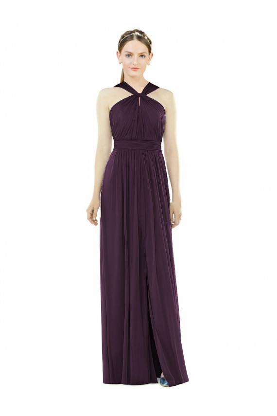 Pourpre Trapèze Licou Mousseline Longue Robes demoiselle d'honneur Grossiste