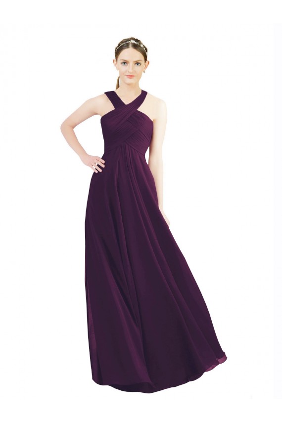 Pourpre Trapèze Licou Mousseline Longue Robes demoiselle d'honneur Grossiste