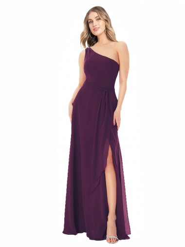 Pourpre Trapèze Mousseline Longue Robes demoiselle d'honneur Grossiste