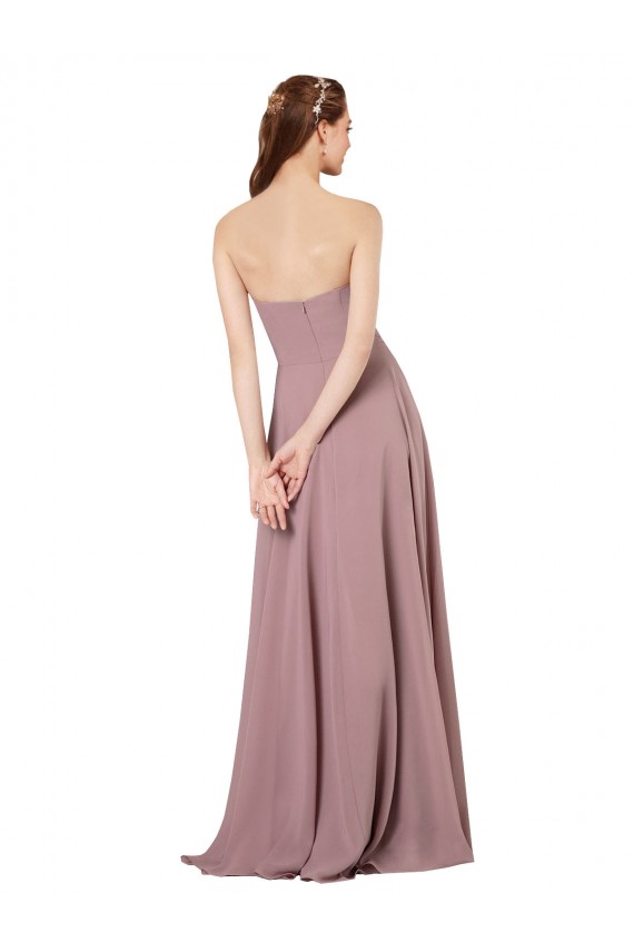 Pourpre Trapèze Sans bretelle Mousseline Longue Robes demoiselle d'honneur Grossiste