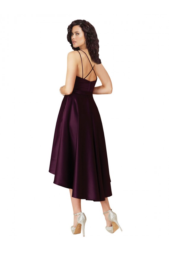 Pourpre Trapèze Scoop Neck Satiné Courte Asymétrique Robes demoiselle d'honneur / Robes de bal Grossiste