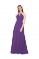 Prune Fourreau Col Haut Mousseline Longue Robes demoiselle d'honneur Grossiste