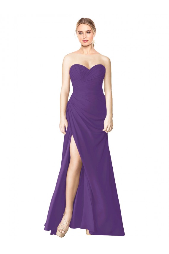 Prune Trapèze Sans bretelle Mousseline Longue Robes demoiselle d'honneur Grossiste