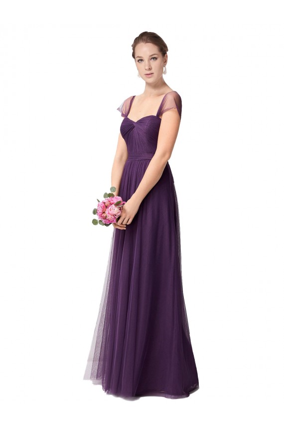 Prune Trapèze Tulle Longue Robes demoiselle d'honneur Grossiste