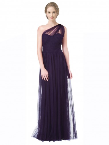 Prune Trapèze Tulle Longue Robes demoiselle d'honneur Grossiste