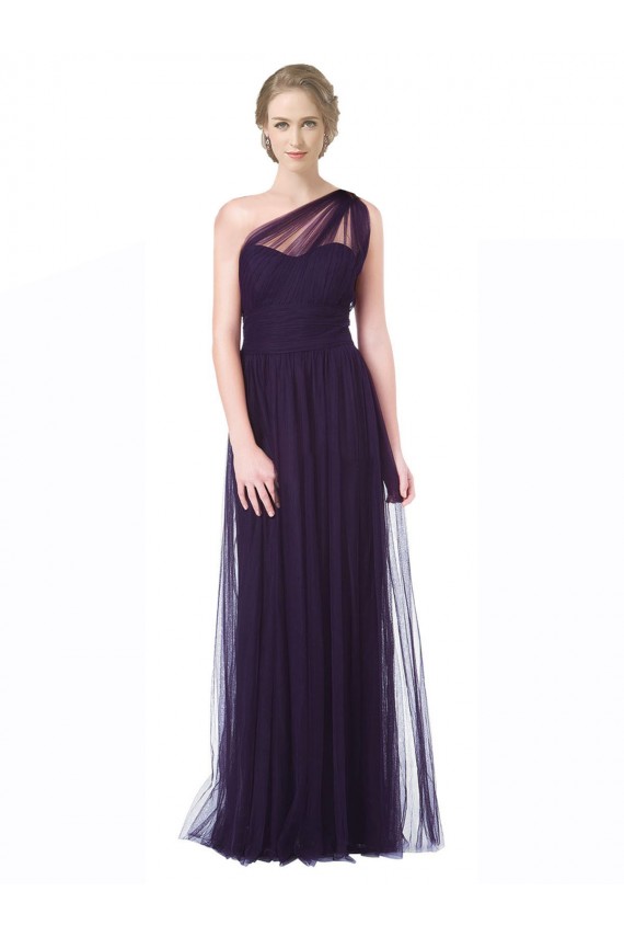 Prune Trapèze Tulle Longue Robes demoiselle d'honneur Grossiste