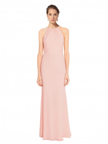 Rose 114 Trapèze Bretelles spaghetti Mousseline Longue Robes demoiselle d'honneur Grossiste