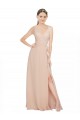 Rose 114 Trapèze Col V Mousseline Longue Robes demoiselle d'honneur Grossiste