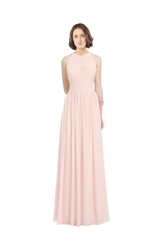 Rose 42 Trapèze Licou Mousseline Longue Robes demoiselle d'honneur Grossiste