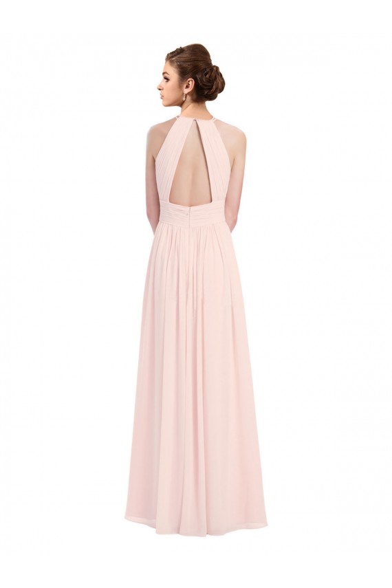Rose 42 Trapèze Licou Mousseline Longue Robes demoiselle d'honneur Grossiste