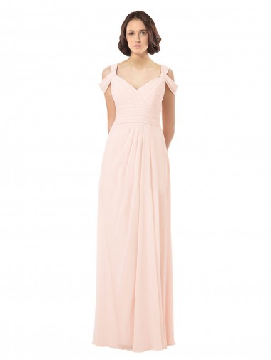 Rose 42 Trapèze Épaule Dénudée Mousseline Longue Robes demoiselle d'honneur Grossiste