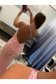 Rose Fourreau Balayage train Paillettes Velours Longue Robes de bal Grossiste