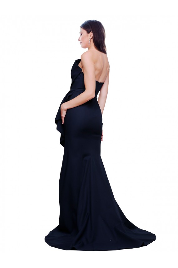 Bleu marine foncé Fourreau Sans bretelle Balayage train Crêpe Stretch Longue Robes demoiselle d'honneur / Robes de bal Grossiste