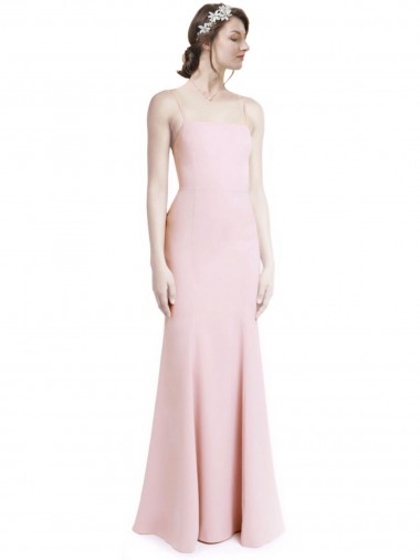 Rose Sirène Bretelles spaghetti Col Carré Crêpe Stretch Longue Robes demoiselle d'honneur / Robes de bal Grossiste