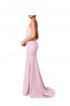 Rose Sirène Bretelles spaghetti Col Carré Crêpe Stretch Longue Robes demoiselle d'honneur / Robes de bal Grossiste