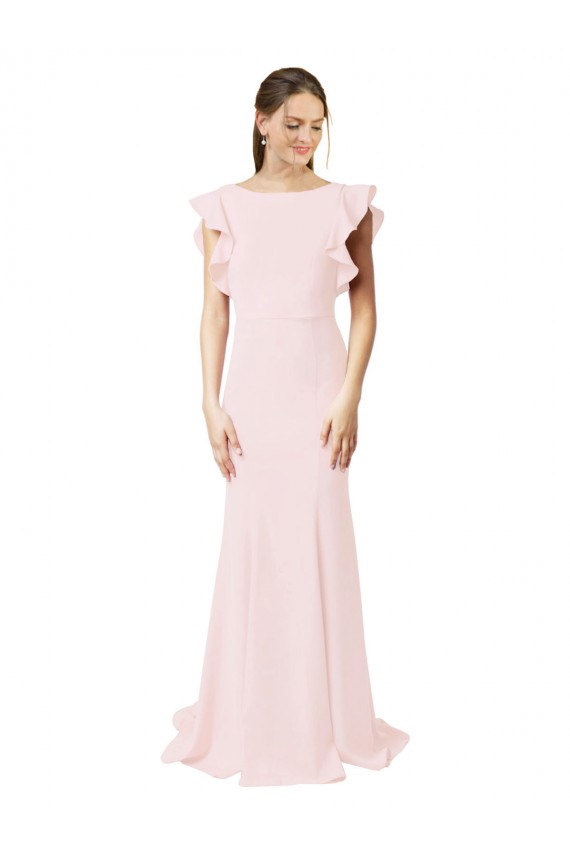 Rose Sirène Col bijou Balayage train Crêpe Stretch Longue Robes demoiselle d'honneur / Robes de bal Grossiste