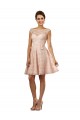 Rose Trapèze Bateau Illusion Mousseline Dentelle Courte Robes demoiselle d'honneur Grossiste