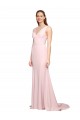 Rose Trapèze Col V Balayage train Crêpe Stretch Longue Robes demoiselle d'honneur / Robes de bal Grossiste
