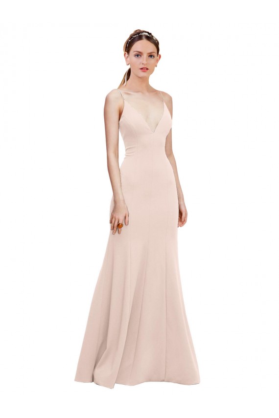 Rose Trapèze Col V Crêpe Stretch Longue Formelles Robes demoiselle d'honneur / Robes de soirée / Robes de bal Grossiste
