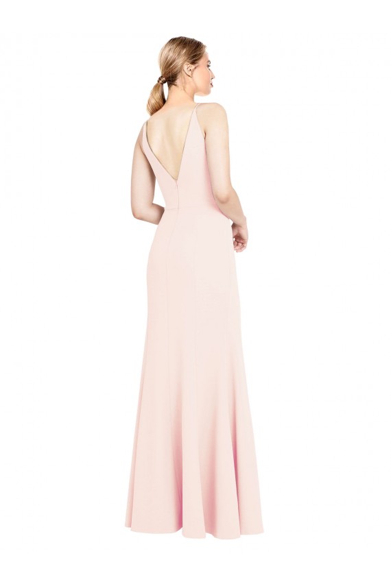 Rose Trapèze Col V Crêpe Stretch Longue Formelles Robes demoiselle d'honneur / Robes de soirée / Robes de bal Grossiste