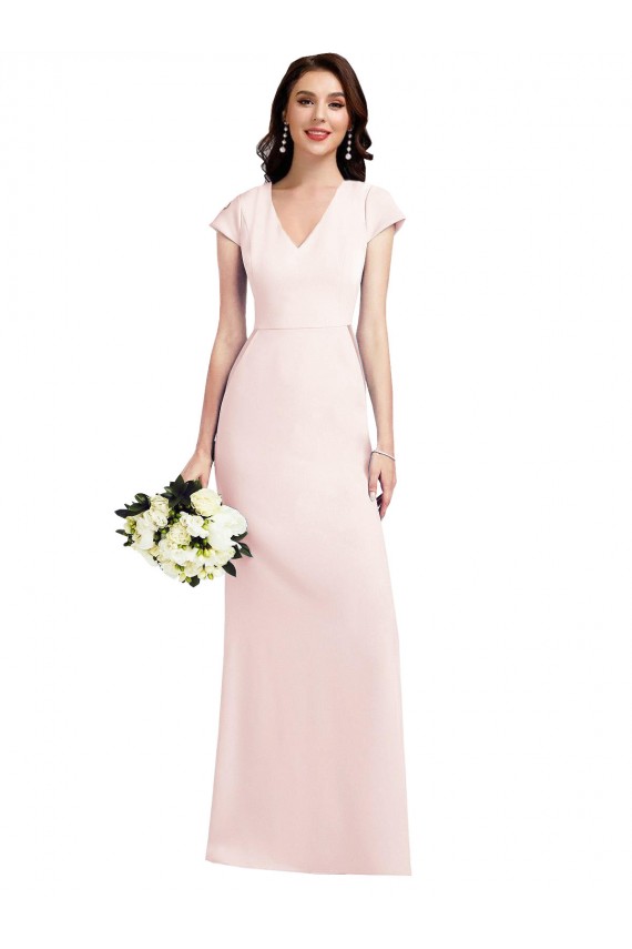 Rose Trapèze Col V Crêpe Stretch Longue Formelles Robes demoiselle d'honneur / Robes de soirée / Robes de bal Grossiste