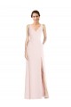 Rose Trapèze Col V Crêpe Stretch Longue Robes demoiselle d'honneur / Robes de bal Grossiste
